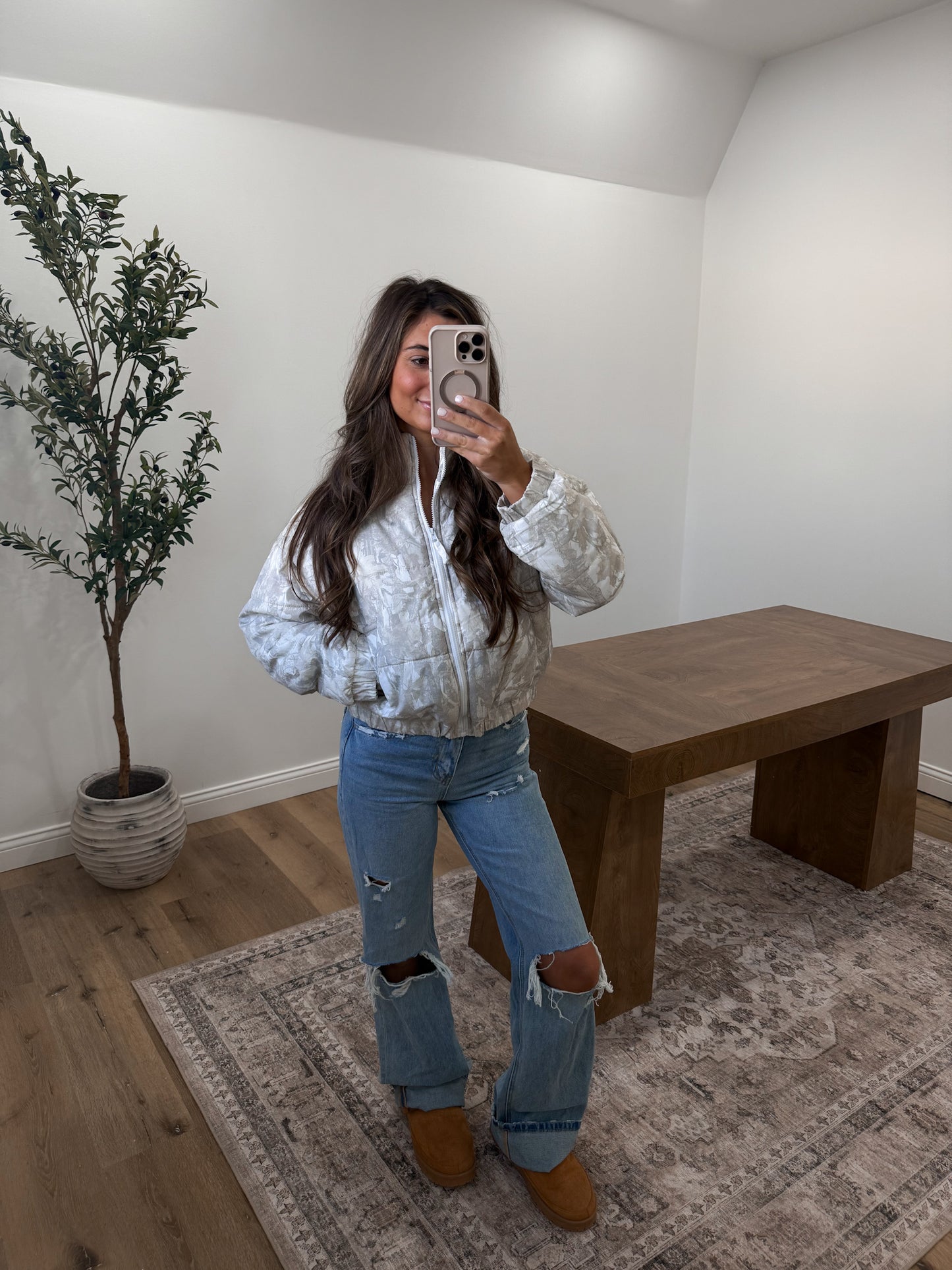 Quilted Puffer Jacket - woodland white camo