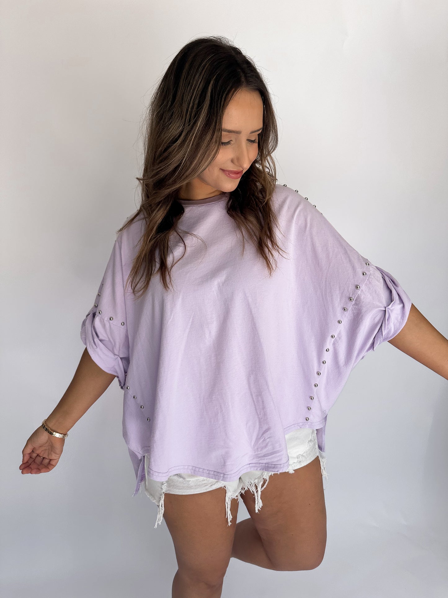 Lavender Studded Dolman Tee