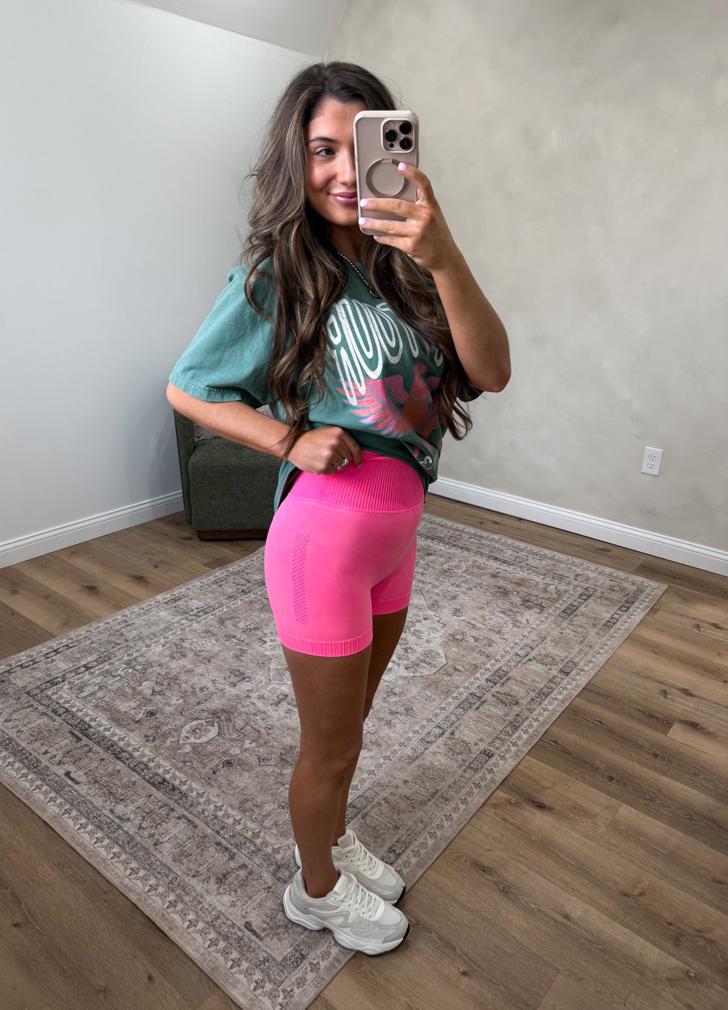The Nova High Waisted Biker Shorts - coral fuchsia