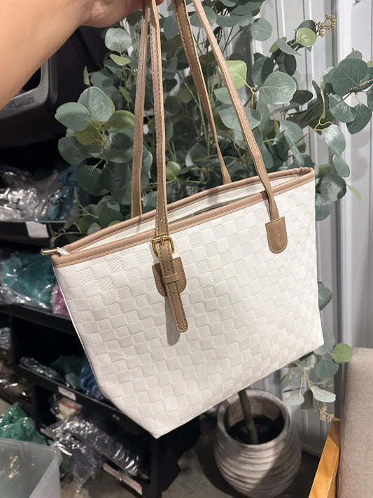 Ivory Checkered Tote Bag *restock*