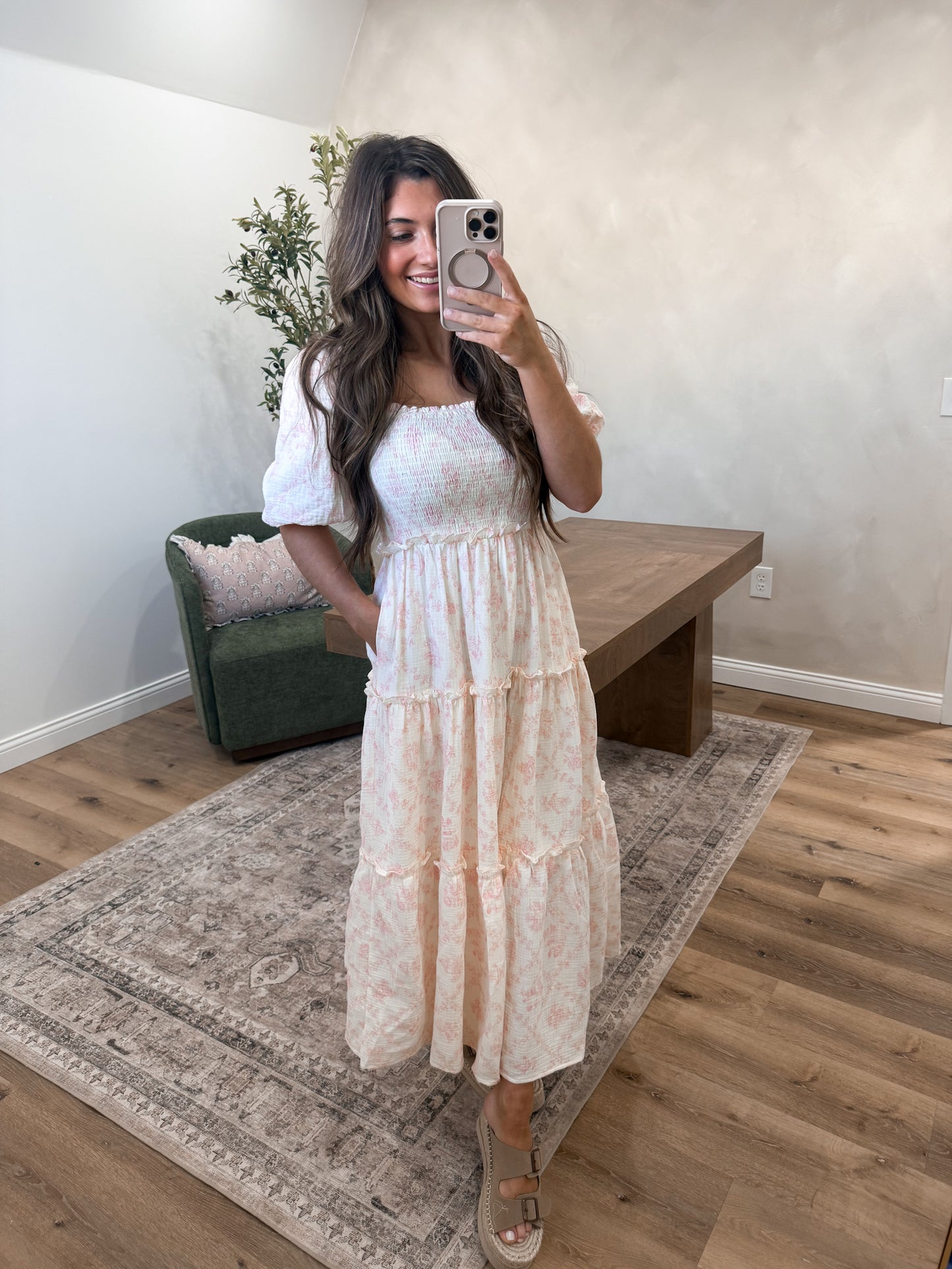 Porcelain Petals Tiered Maxi Dress - pink