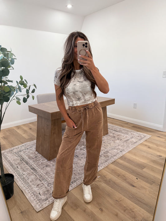Mineral Washed Wide Leg Casual Comfy Pants - 3 Colors