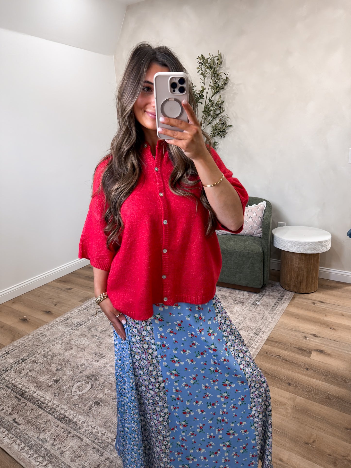 Velvet Comfort Cardigan - red