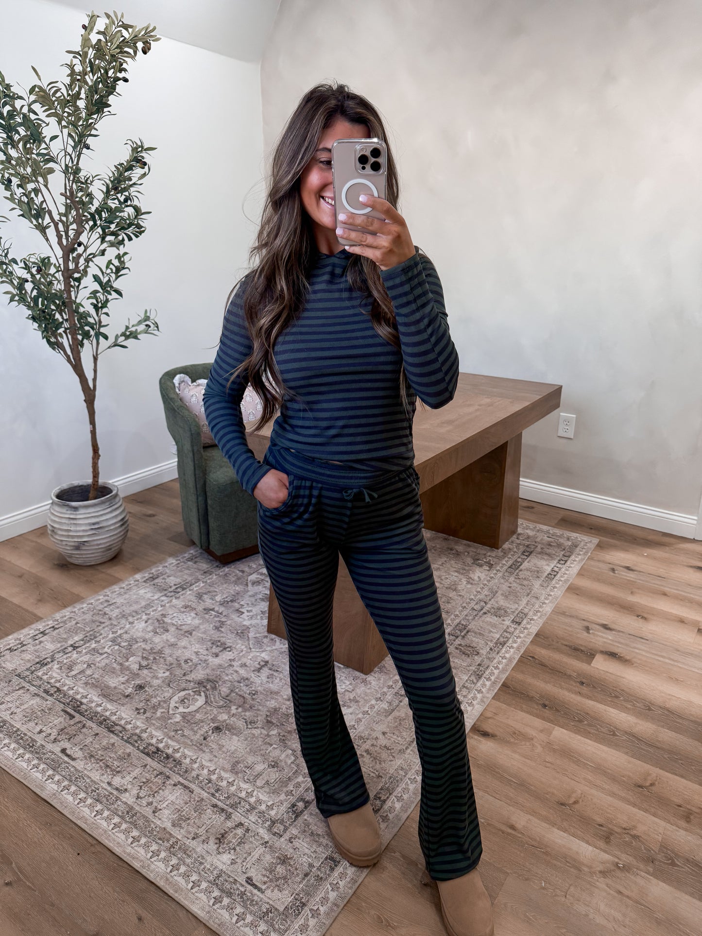 Jade Modal Striped Lounge Set- Navy/Olive