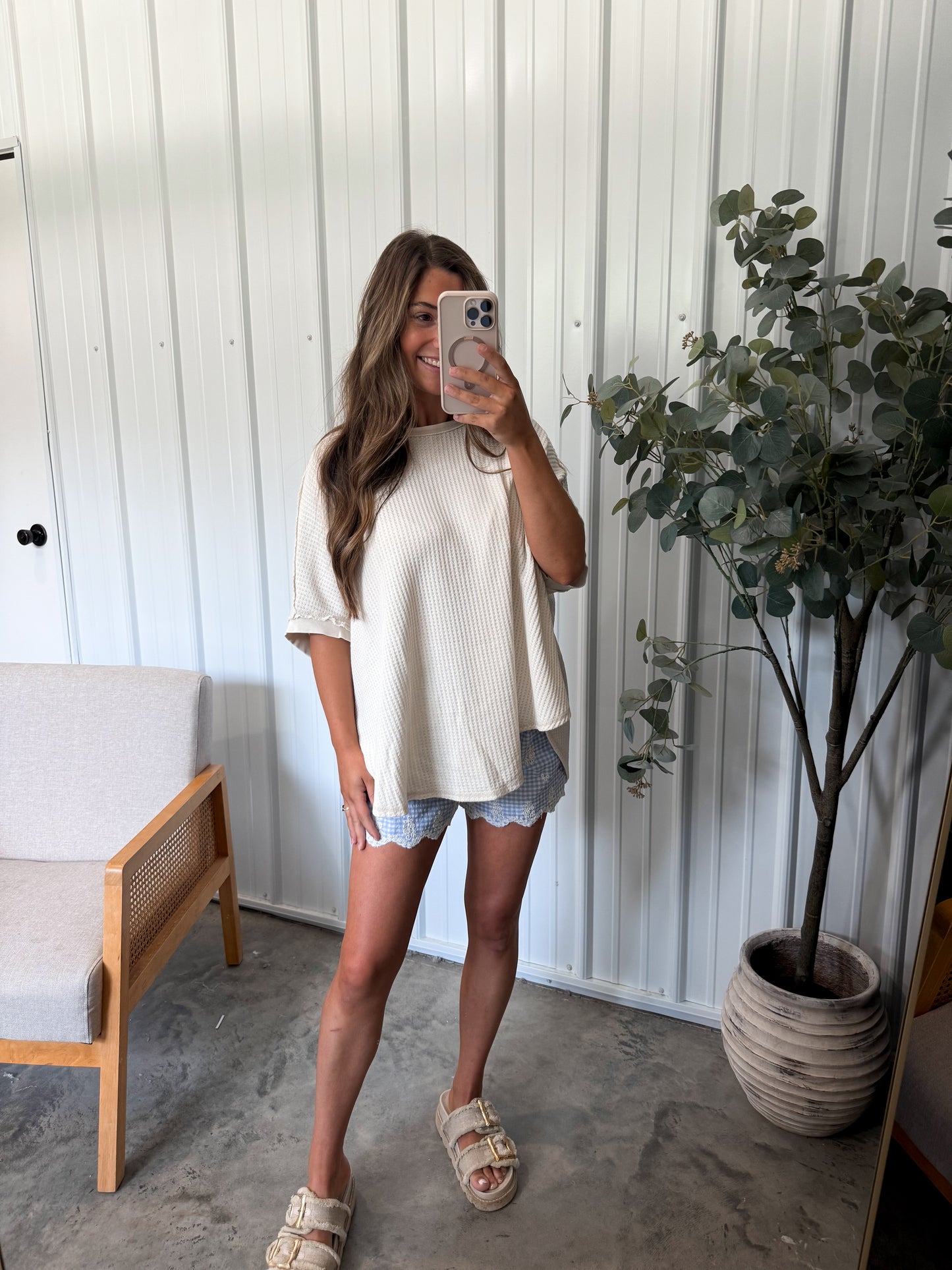 Bella flowy Waffle Top- cream