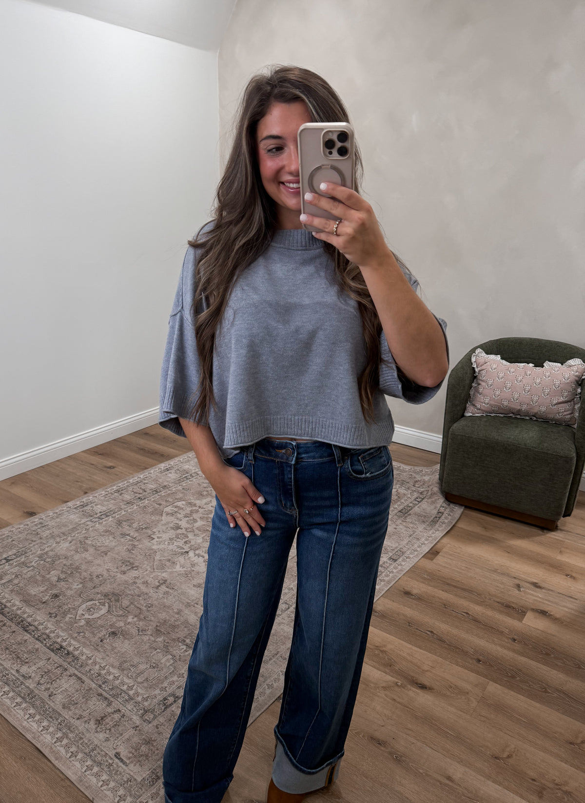 Clementine Mock Neck Boxy Sweater - heather grey