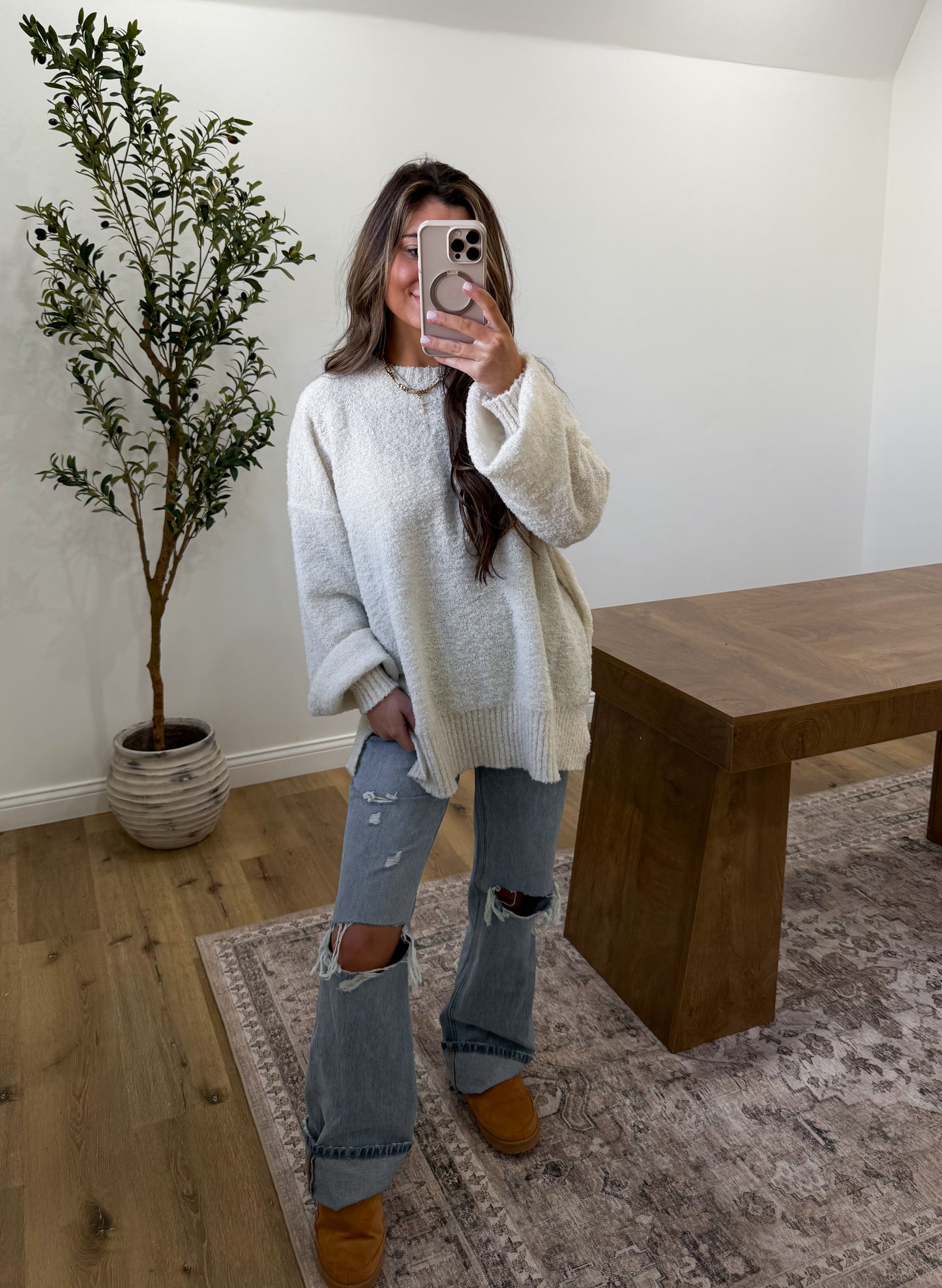 Missy Side Slit Sweater- Ivory