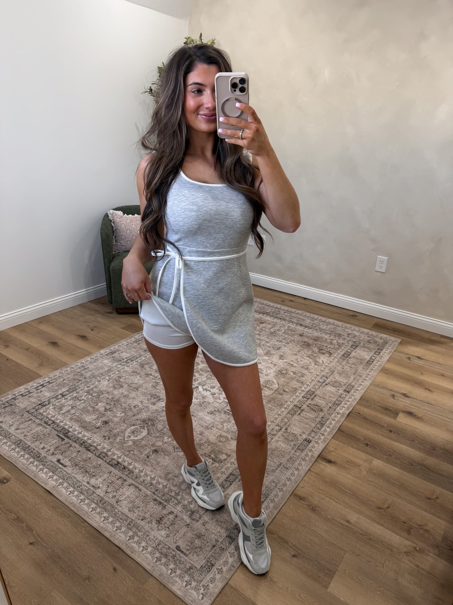 The Ali Luxe Wrap Romper - heather grey