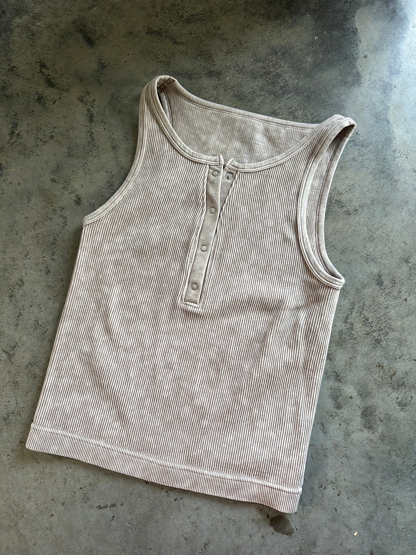 Longline Ribbed Henley Tank - Sand Beige