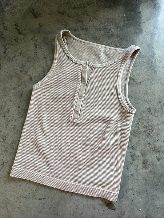 Longline Ribbed Henley Tank - Sand Beige