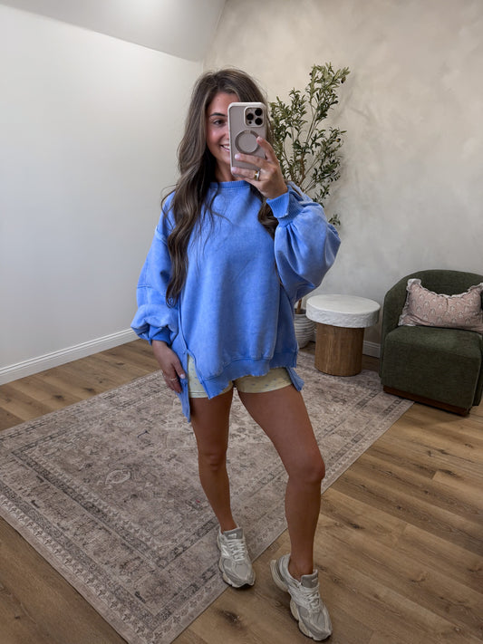Hallie Mineral Washed Pullover - cornflower *PREORDER FOR 6/18 ORDER INDIVIDUALLY*