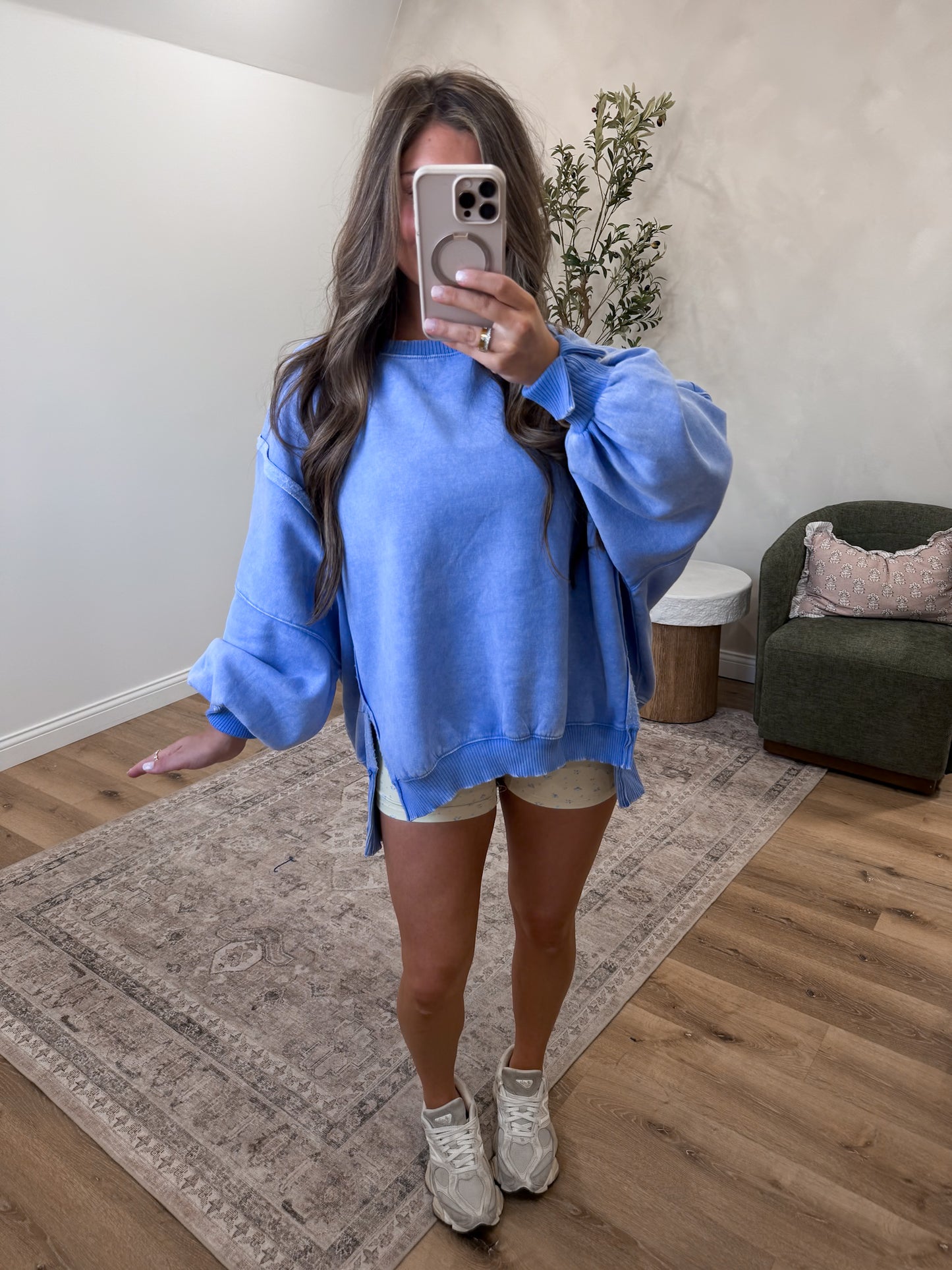 Hallie Mineral Washed Pullover - cornflower