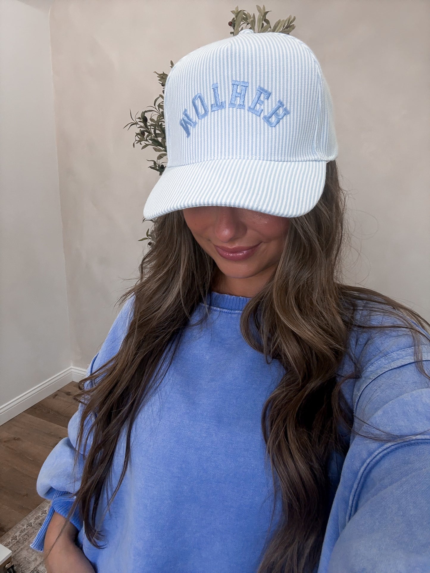Upside Down "Mother" Embroidered Trucker Hat - blue