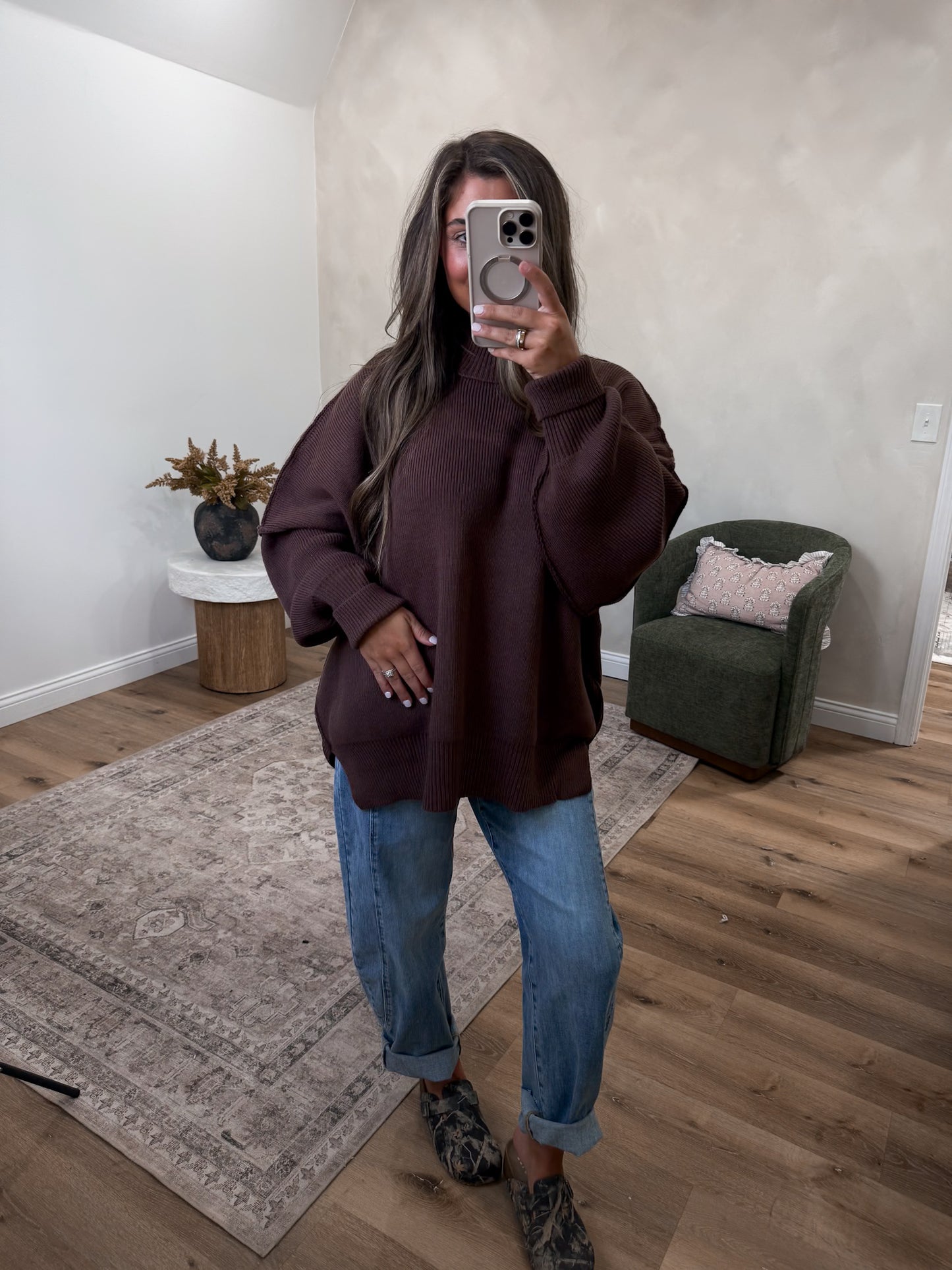 Dallas Side Slit Oversized Sweater - brown