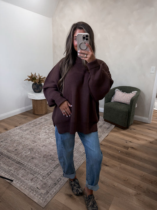Dallas Side Slit Oversized Sweater - brown *restock*