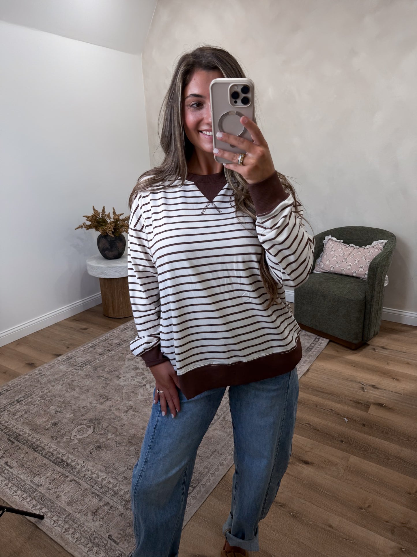 London Striped Pullover - sand beige/brown