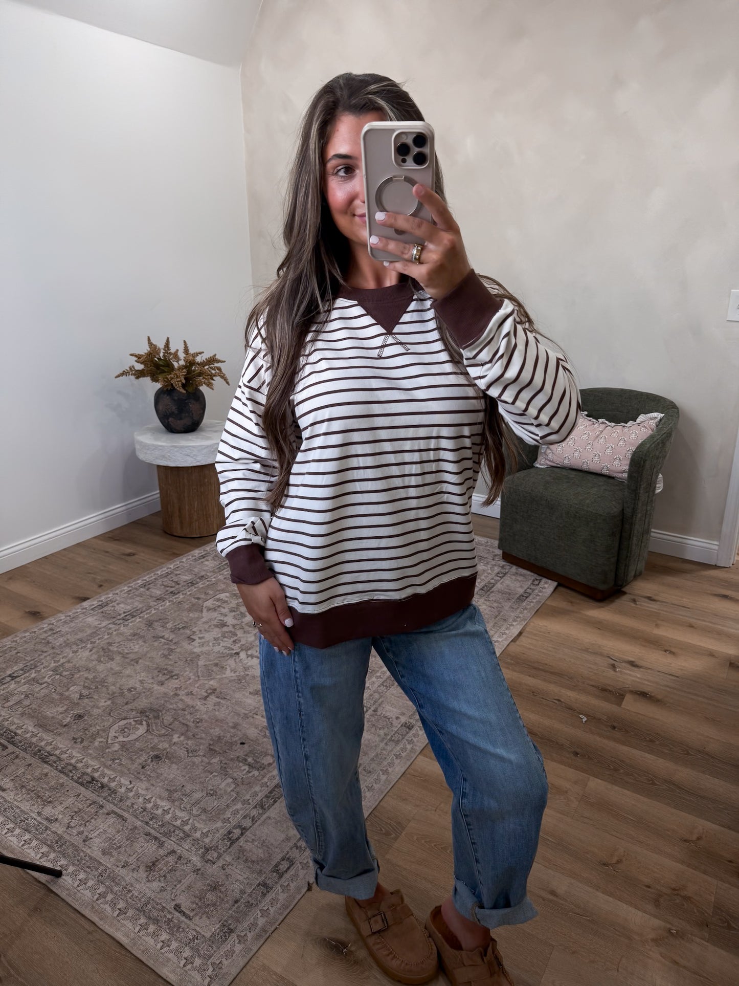 London Striped Pullover - sand beige/brown