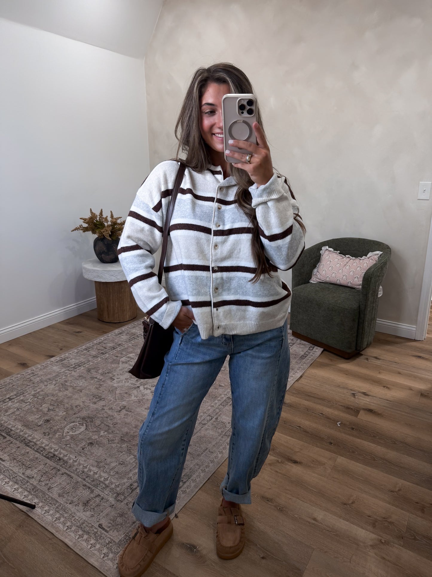 Striped Soft Cardigan - cream multi