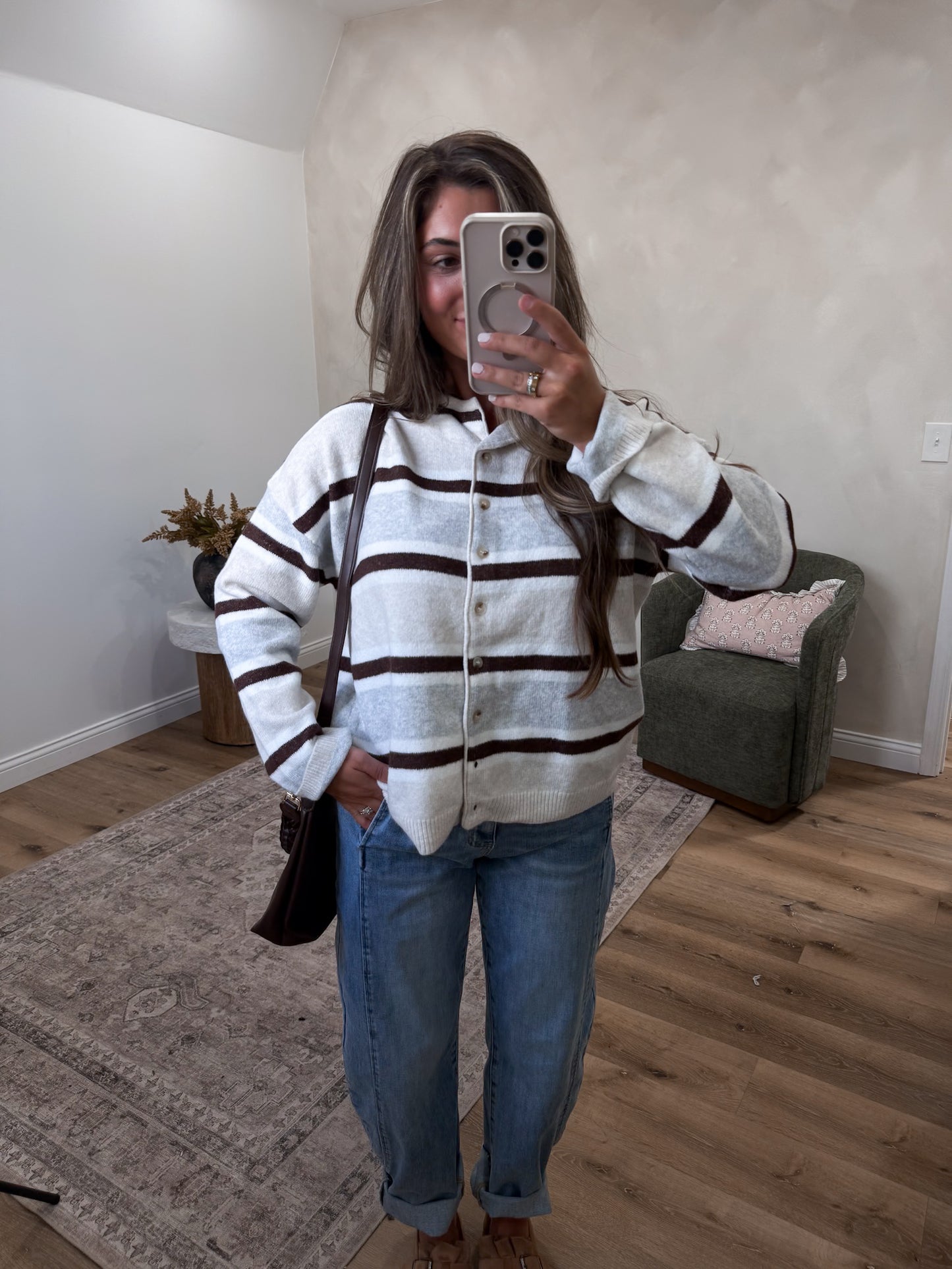 Striped Soft Cardigan - cream multi