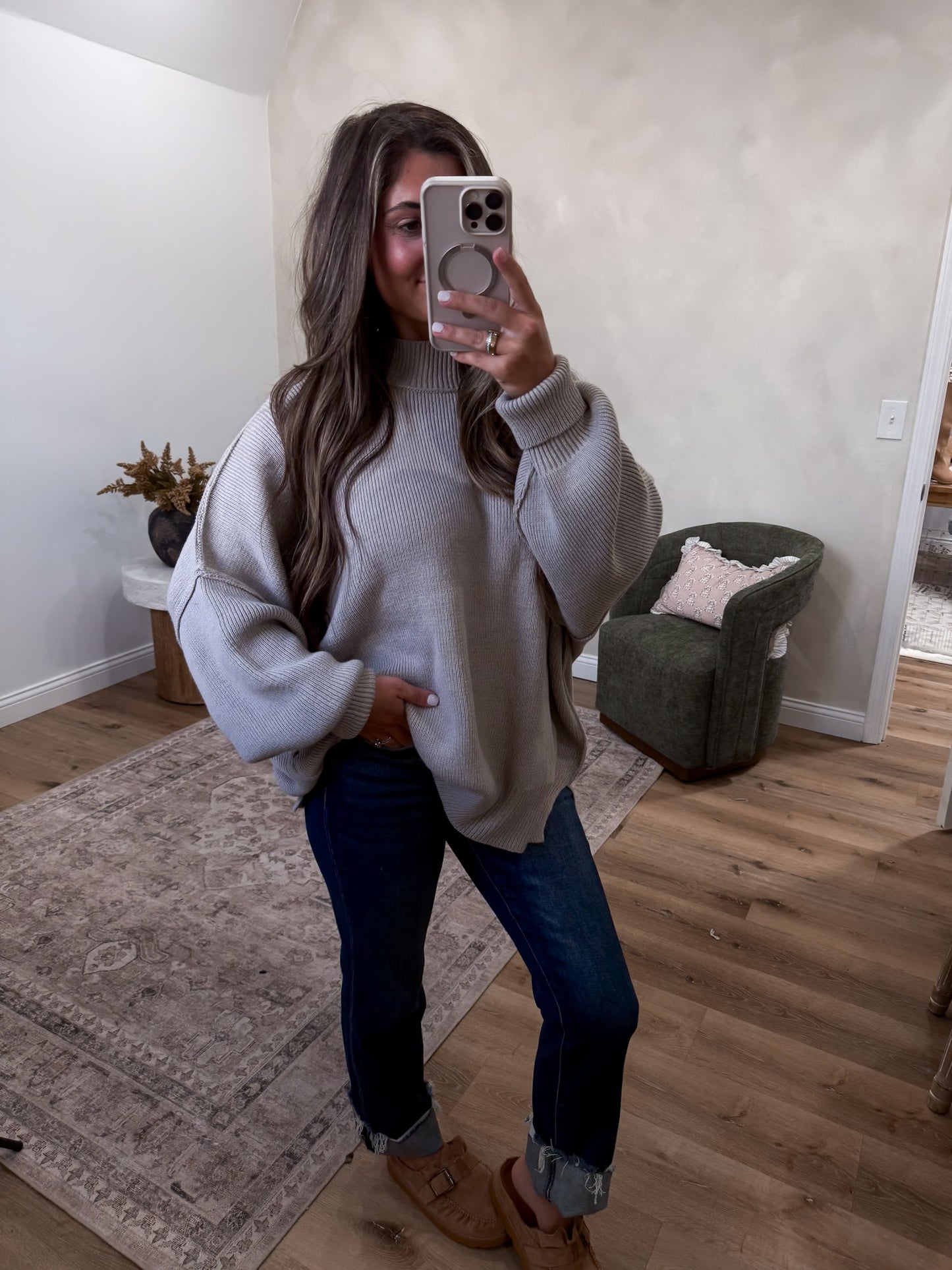 Dallas Side Slit Oversized Sweater - heathered mocha