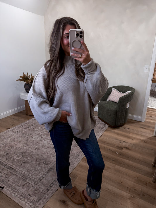 Dallas Side Slit Oversized Sweater - heathered mocha