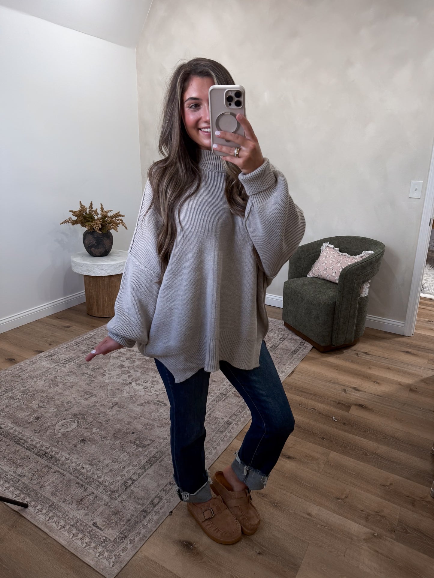 Dallas Side Slit Oversized Sweater - heathered mocha