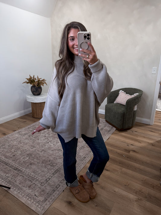 Dallas Side Slit Oversized Sweater - heathered mocha