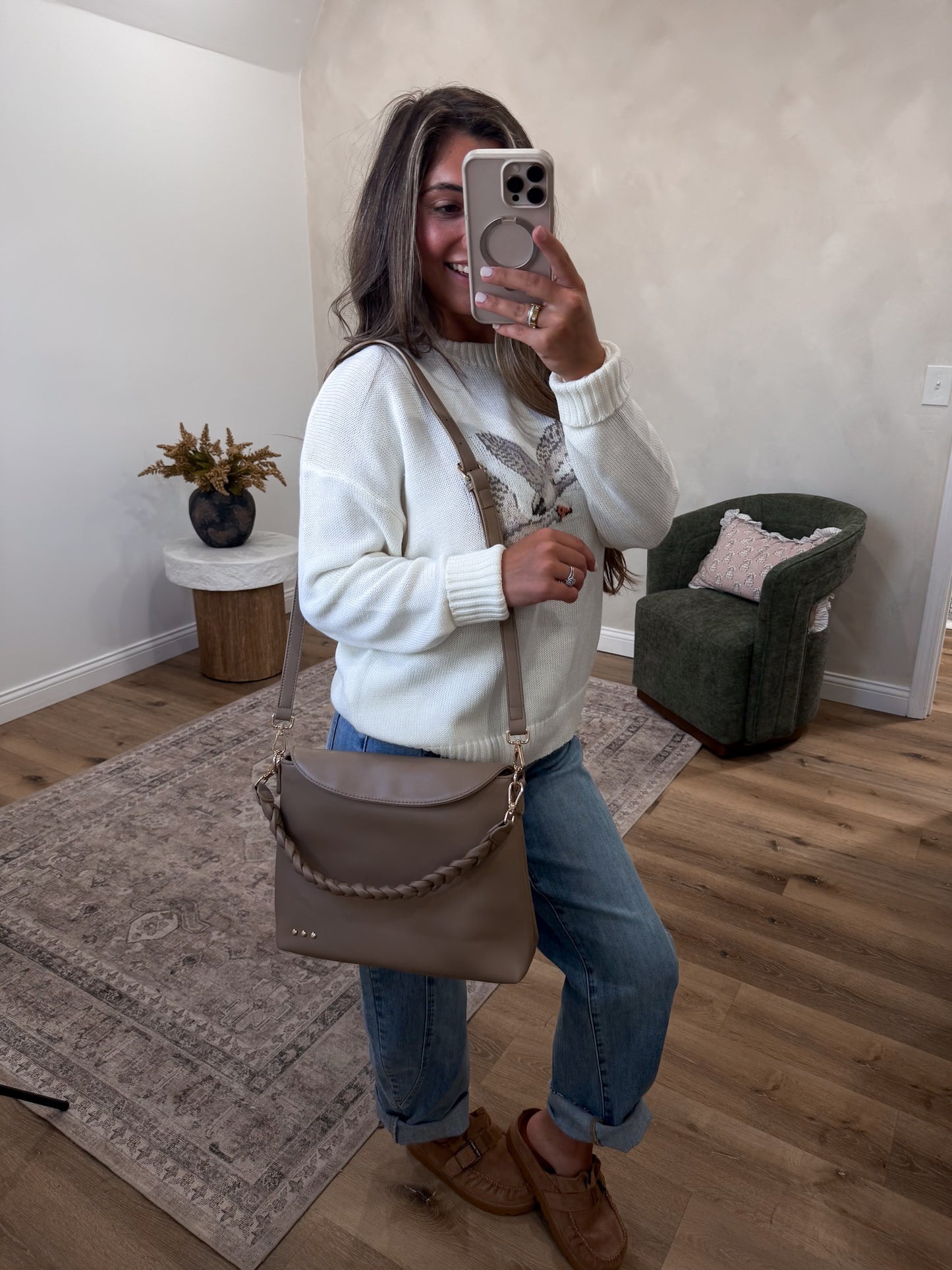 Shay Pebbled Crossbody Bag - taupe