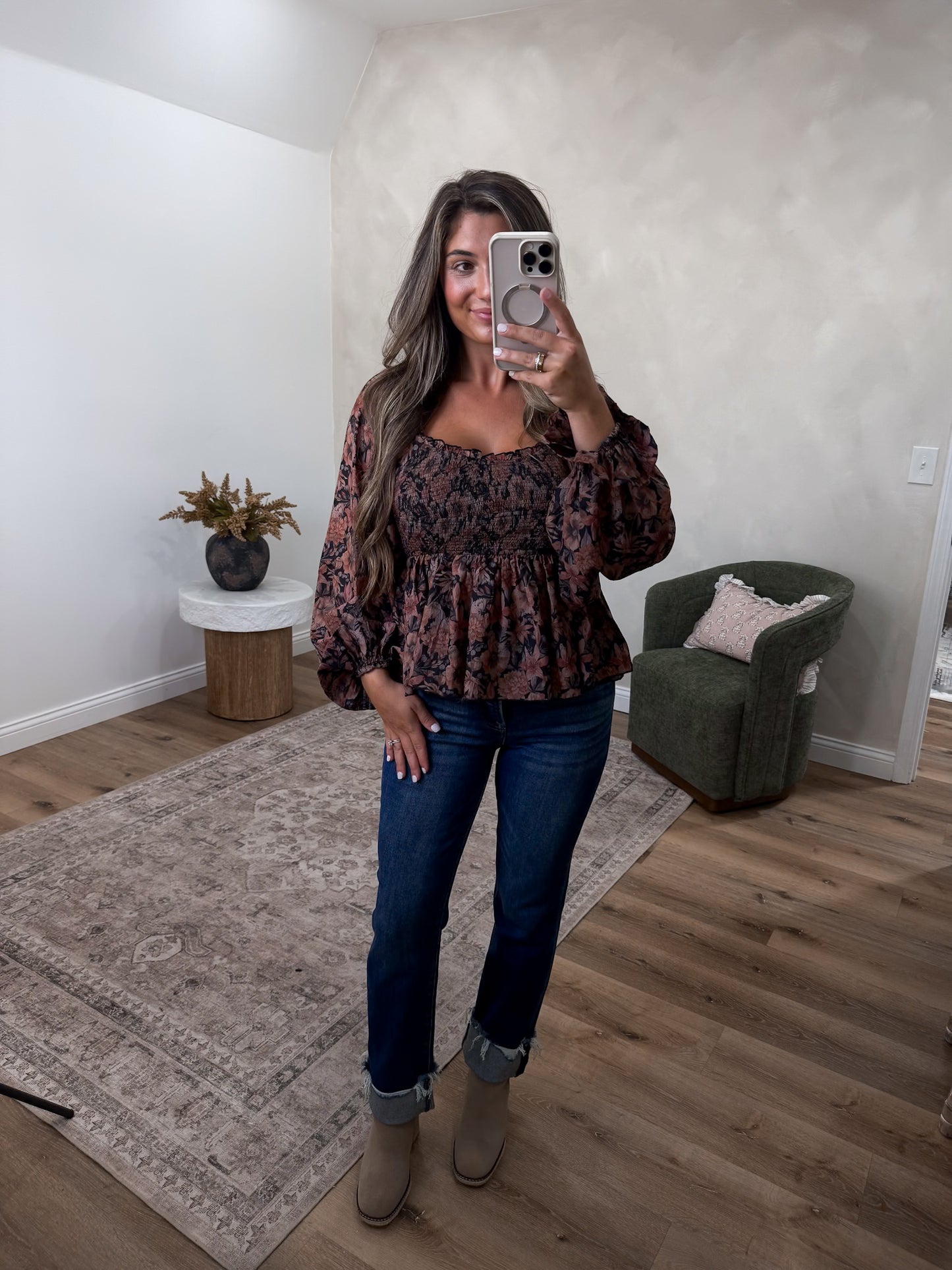 Floral Sweetheart Peplum Blouse - black