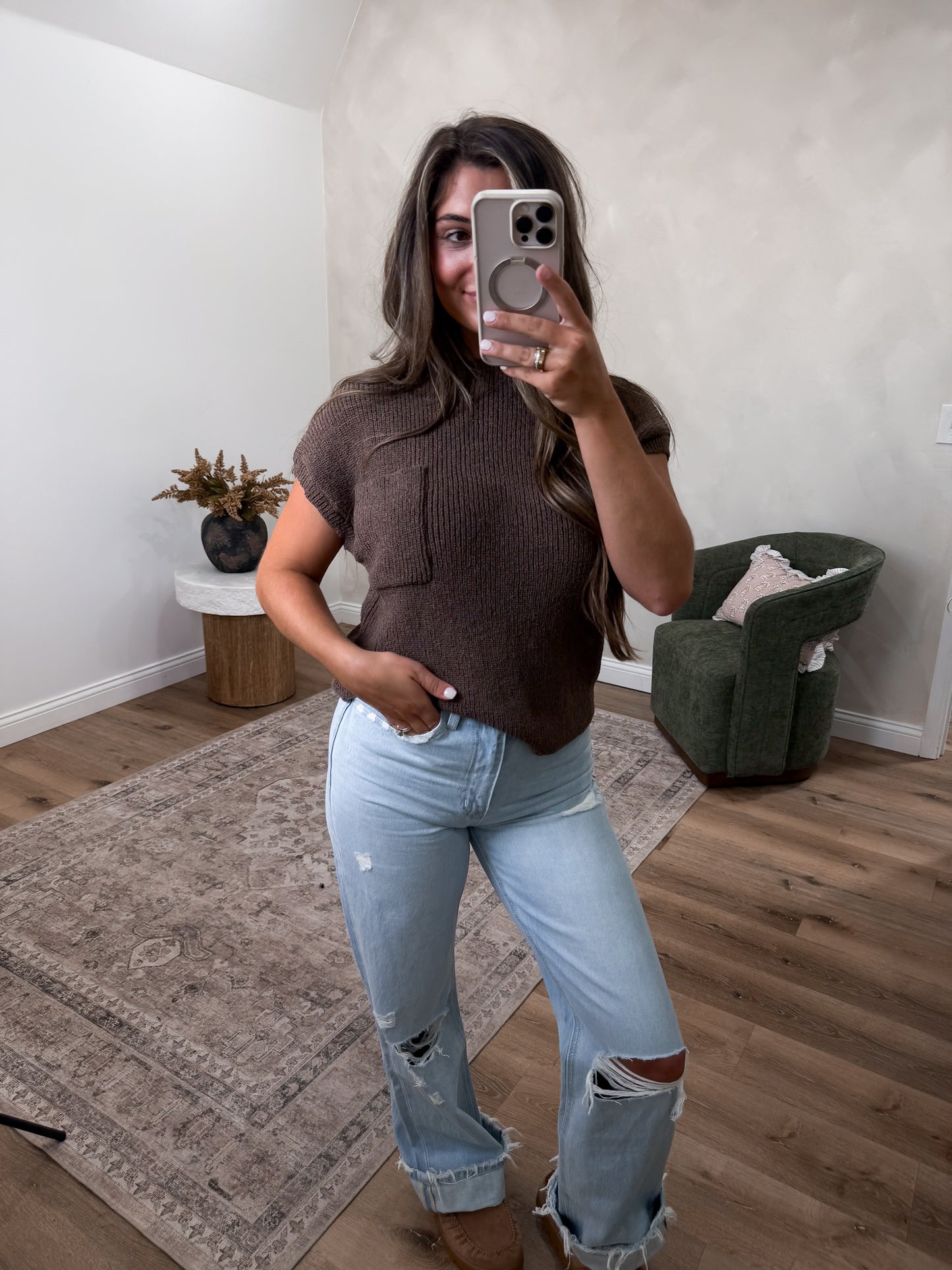 Savannah pocket Sweater tee- light mocha