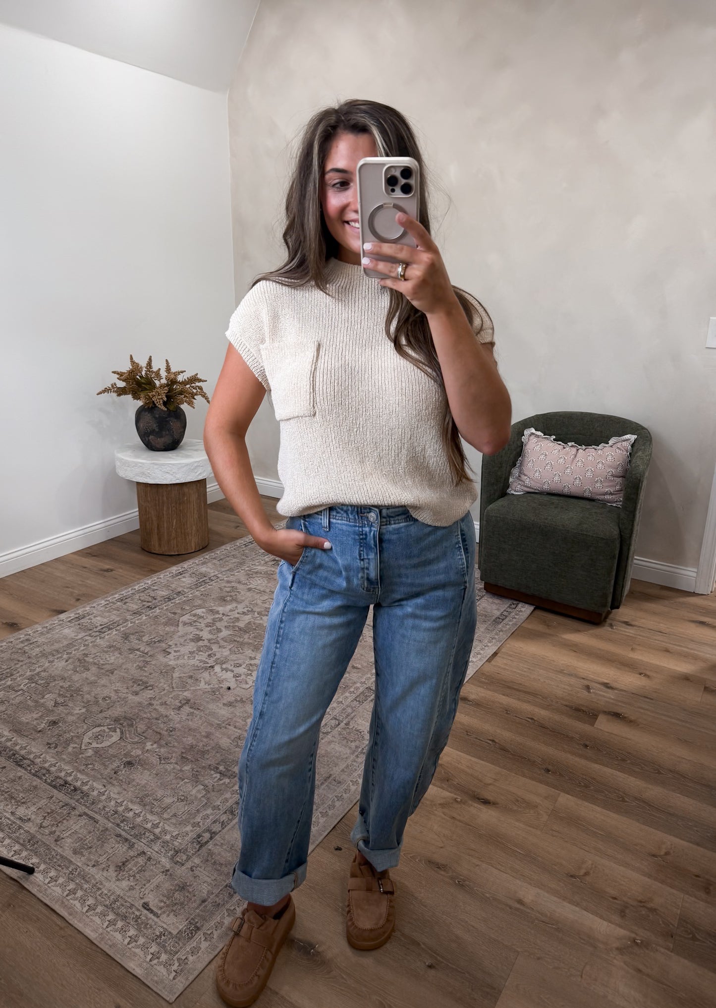 Savannah pocket sweater tee - cream