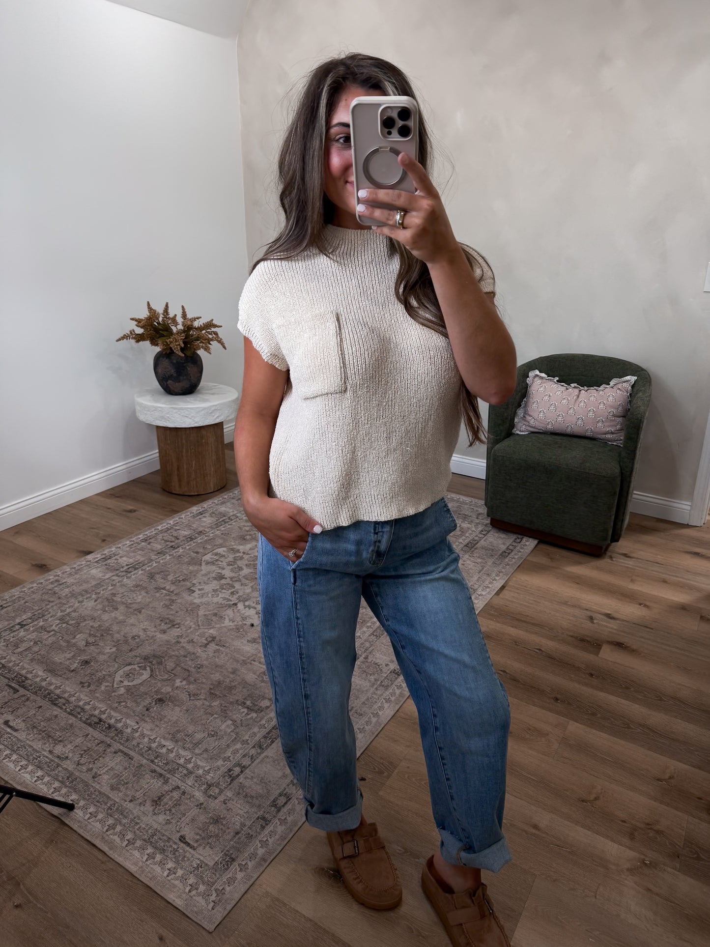 Savannah pocket sweater tee - cream