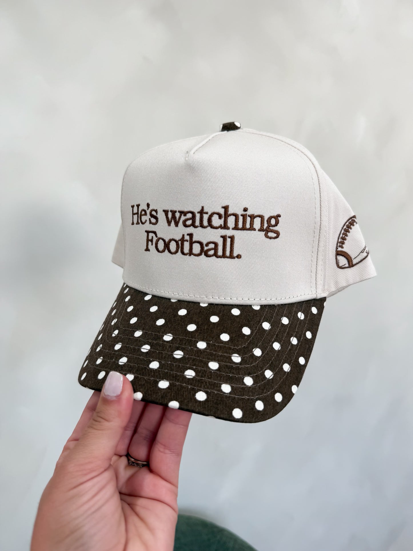 He's Watching Football Polka Dot Hat - brown