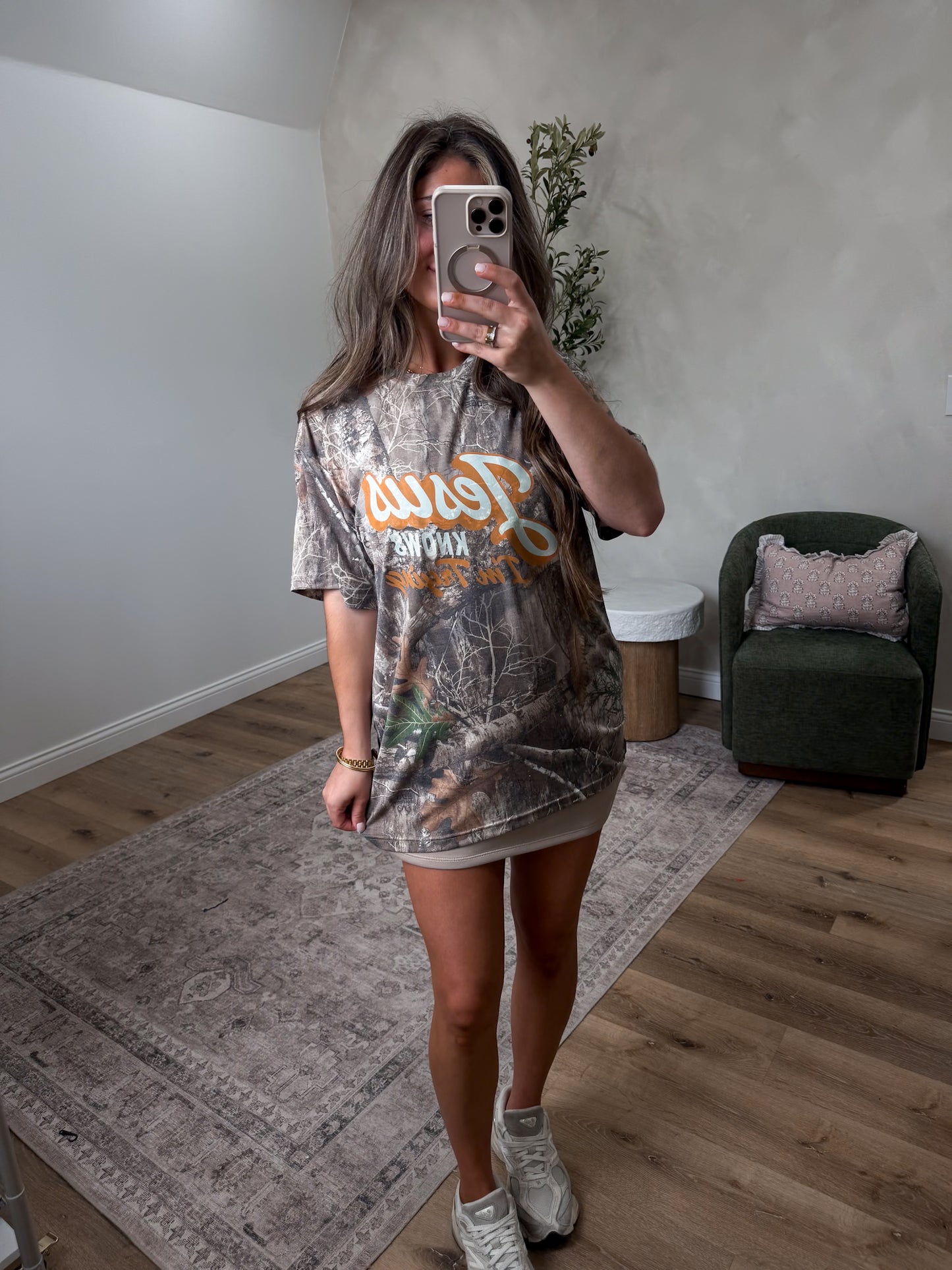Jesus Knows I'm Trying Tee - camo