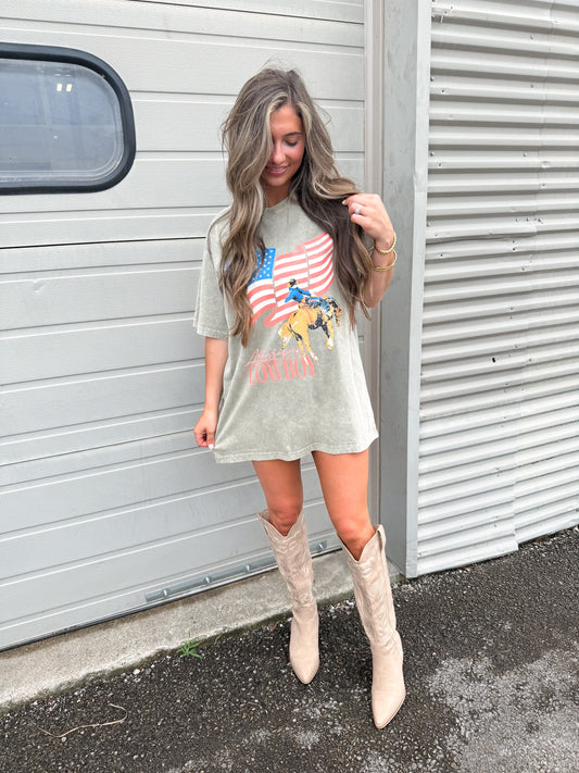 American Flag Cowboy Western Tee - mocha