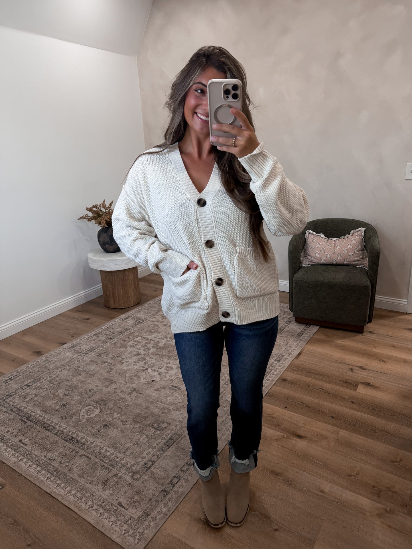 Abby Textured Knit Cardigan - cream