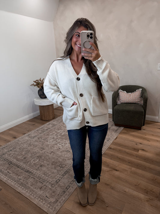 Abby Textured Knit Cardigan - cream
