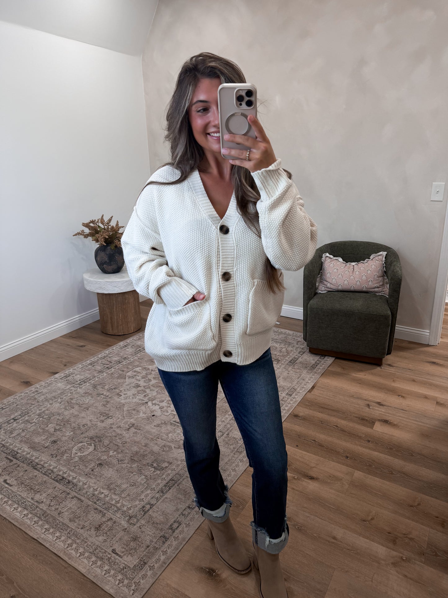 Abby Textured Knit Cardigan - cream