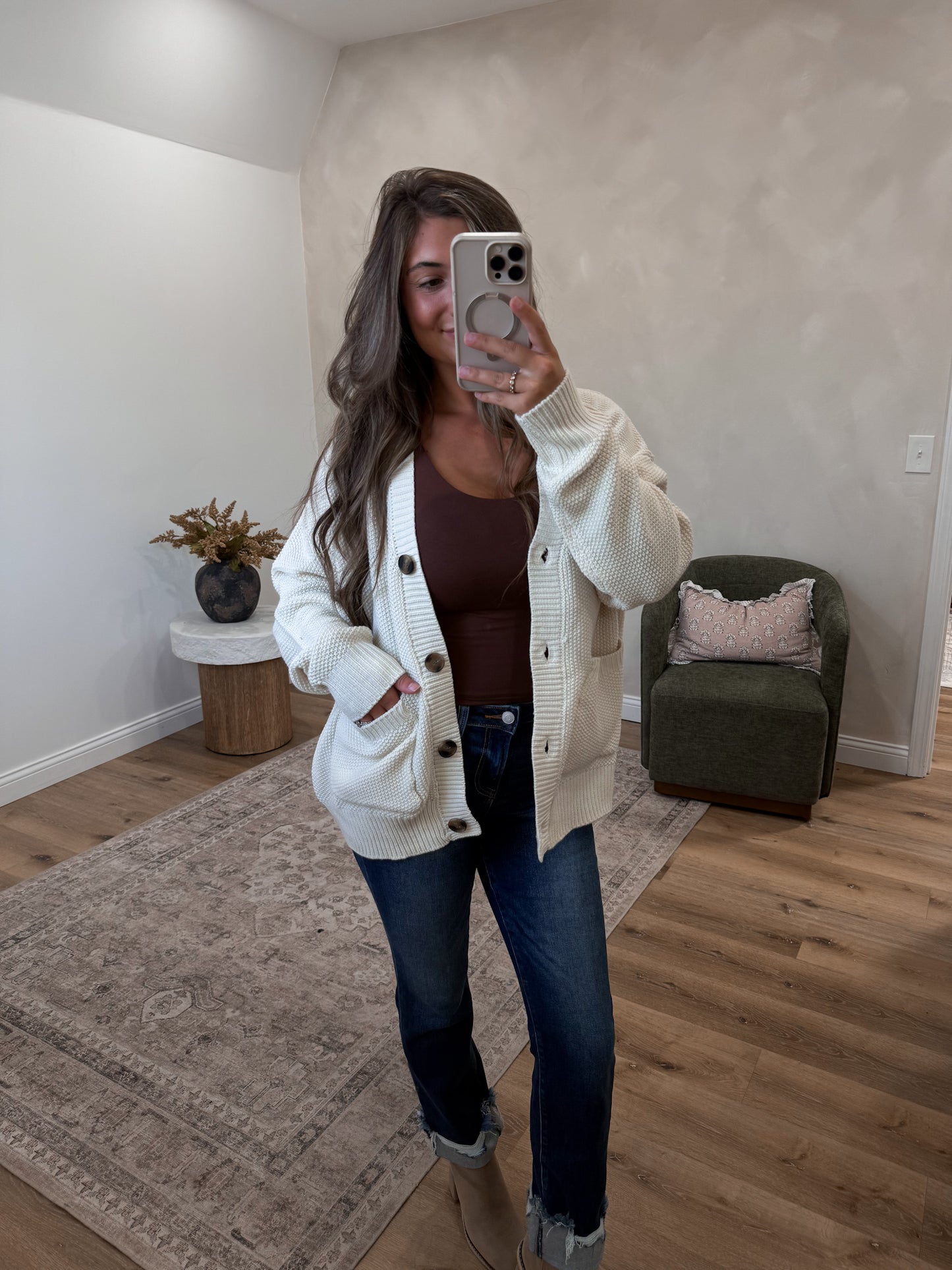 Abby Textured Knit Cardigan - cream