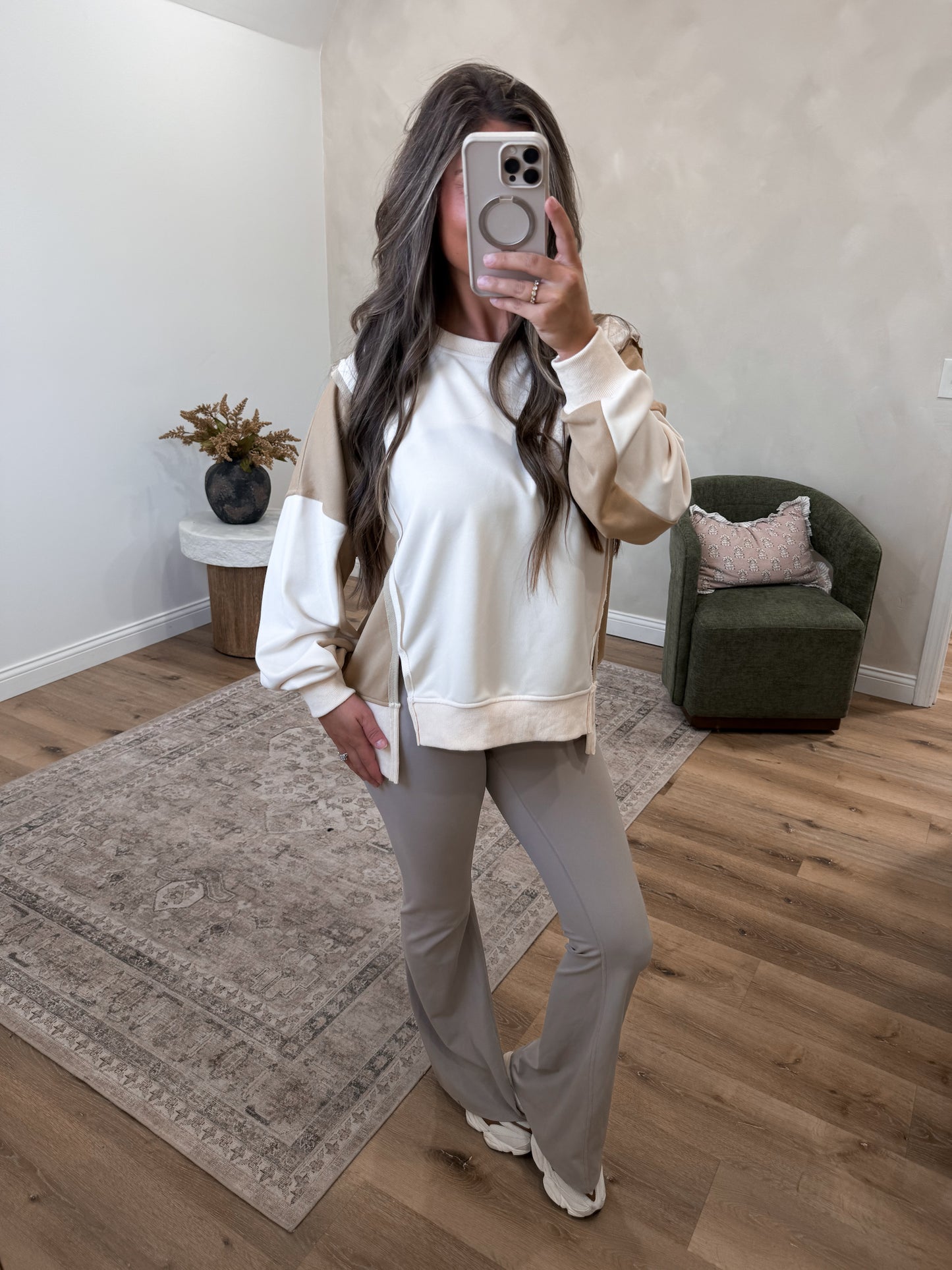 Palmer Color Block Pullover -  ivory/sand
