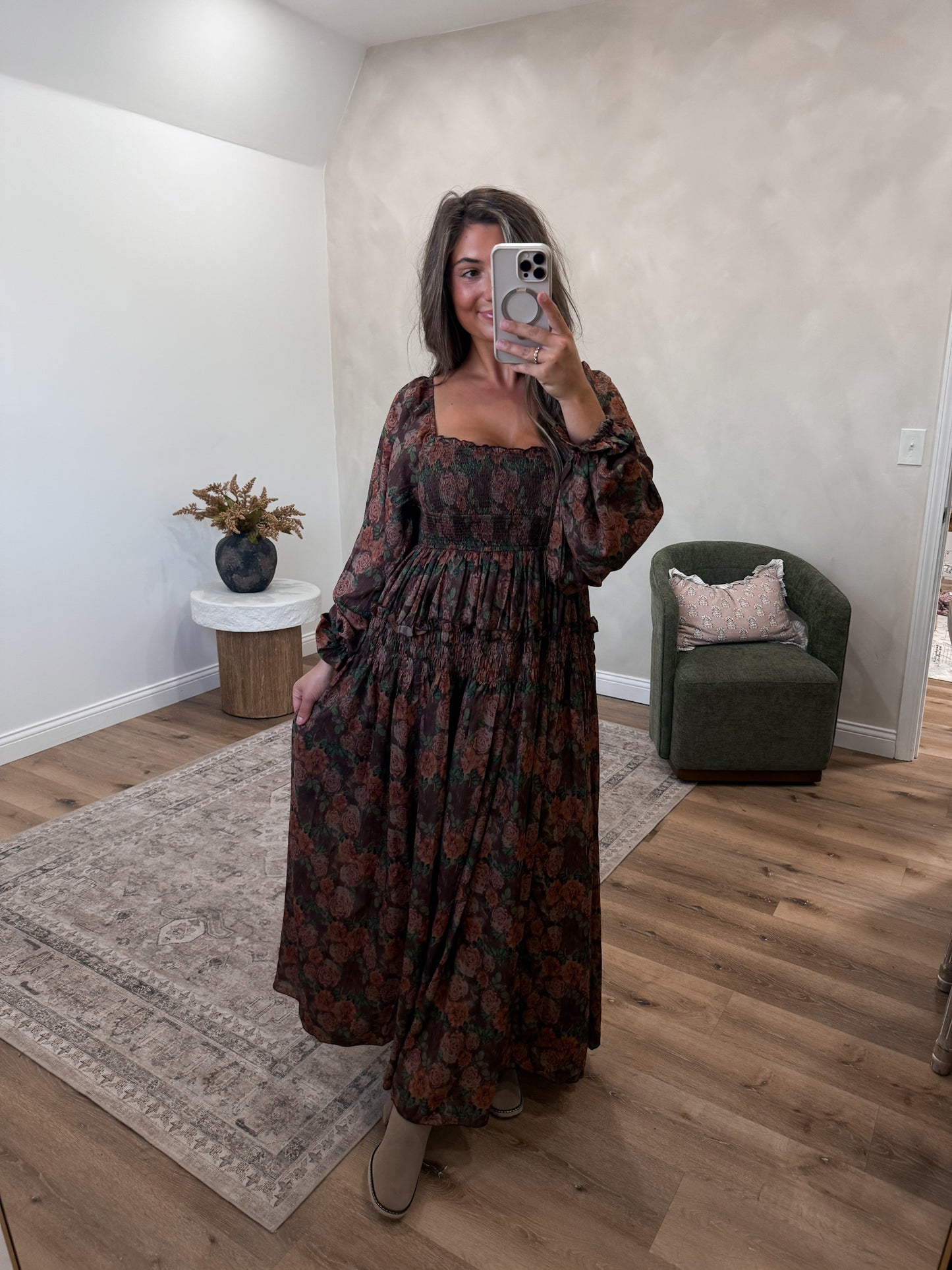 Maple Belle Floral Maxi Dress - brown