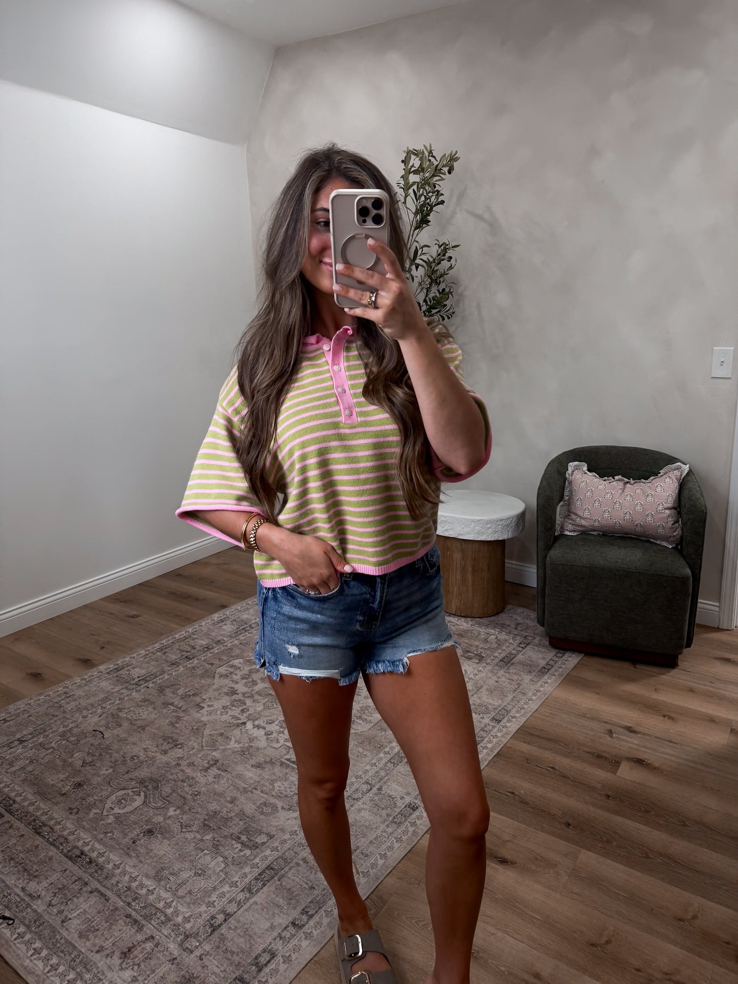 Scarlett Striped Knit Top - strawberry matcha