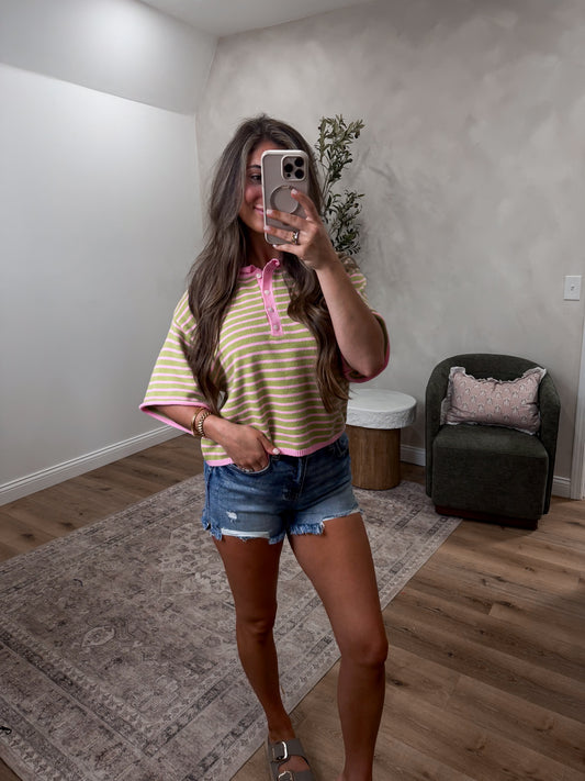 Scarlett Striped Knit Top - strawberry matcha
