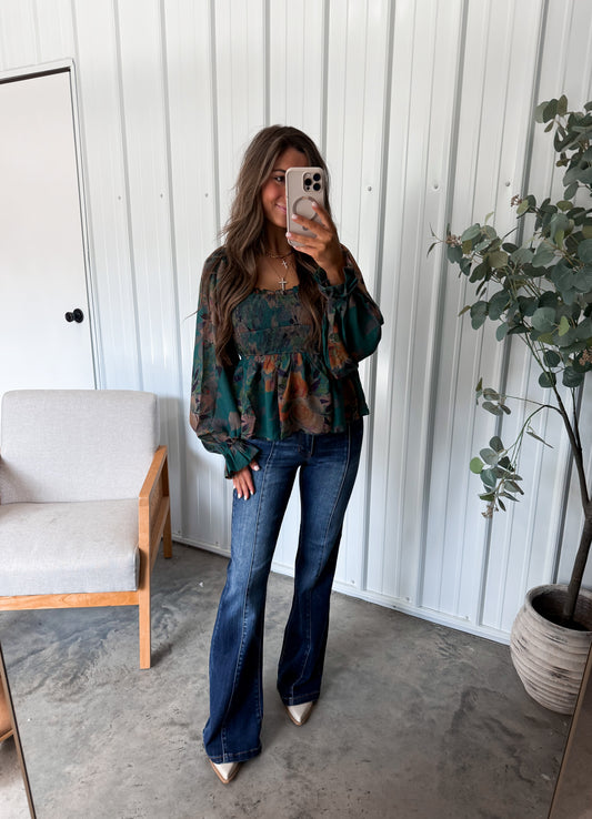 Pine Green Peasant Top