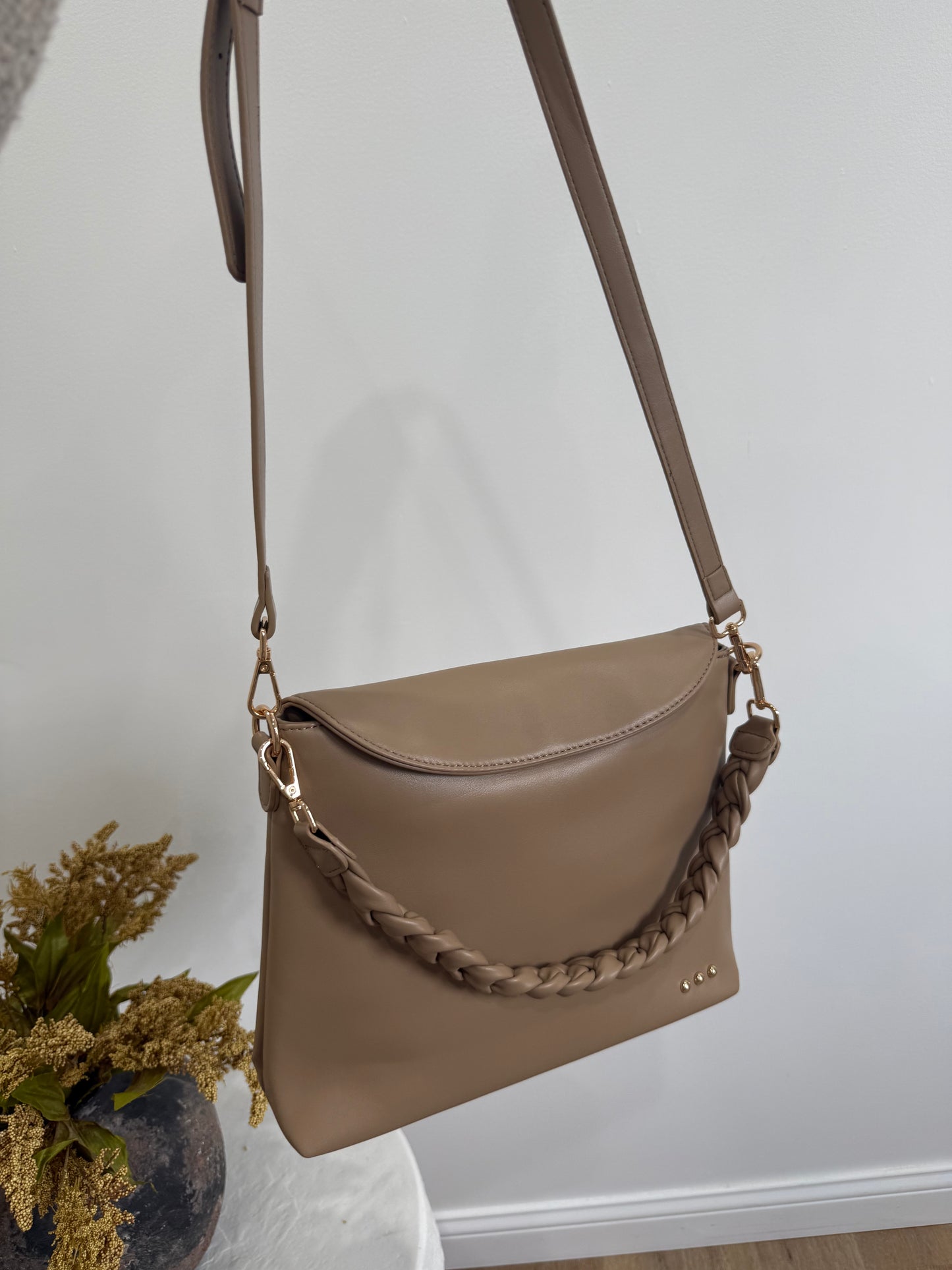 Shay Pebbled Crossbody Bag - taupe