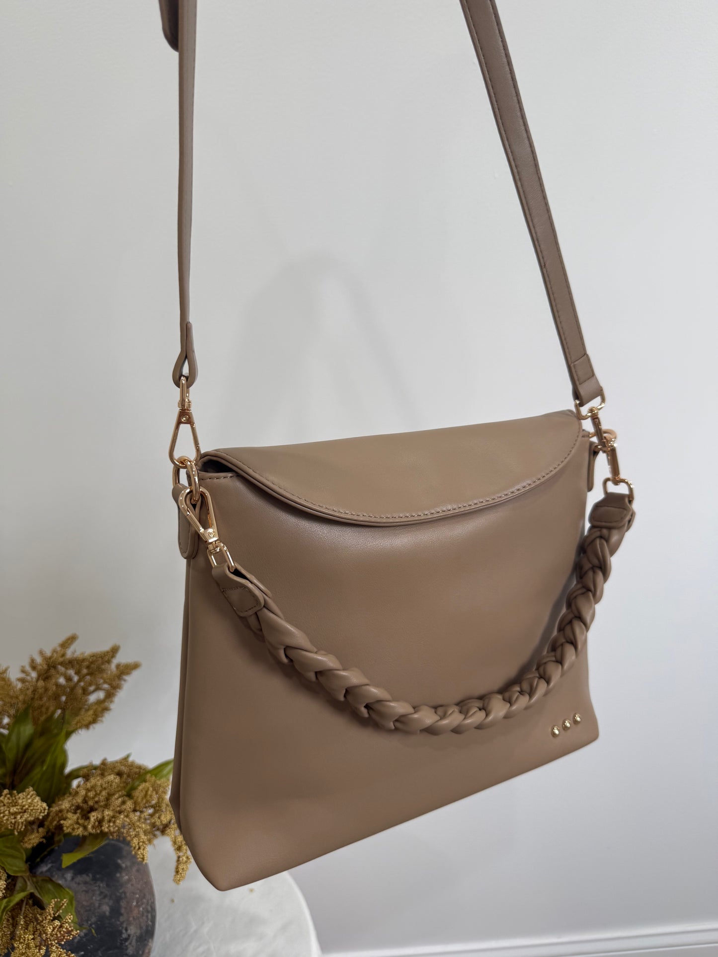 Shay Pebbled Crossbody Bag - taupe