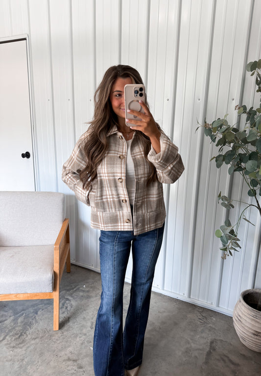 Payton Plaid Jacket- Taupe