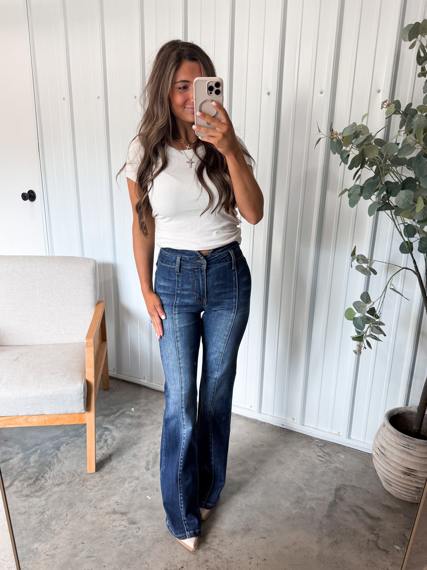 Exposed Seam Flare Jeans- Dark wash