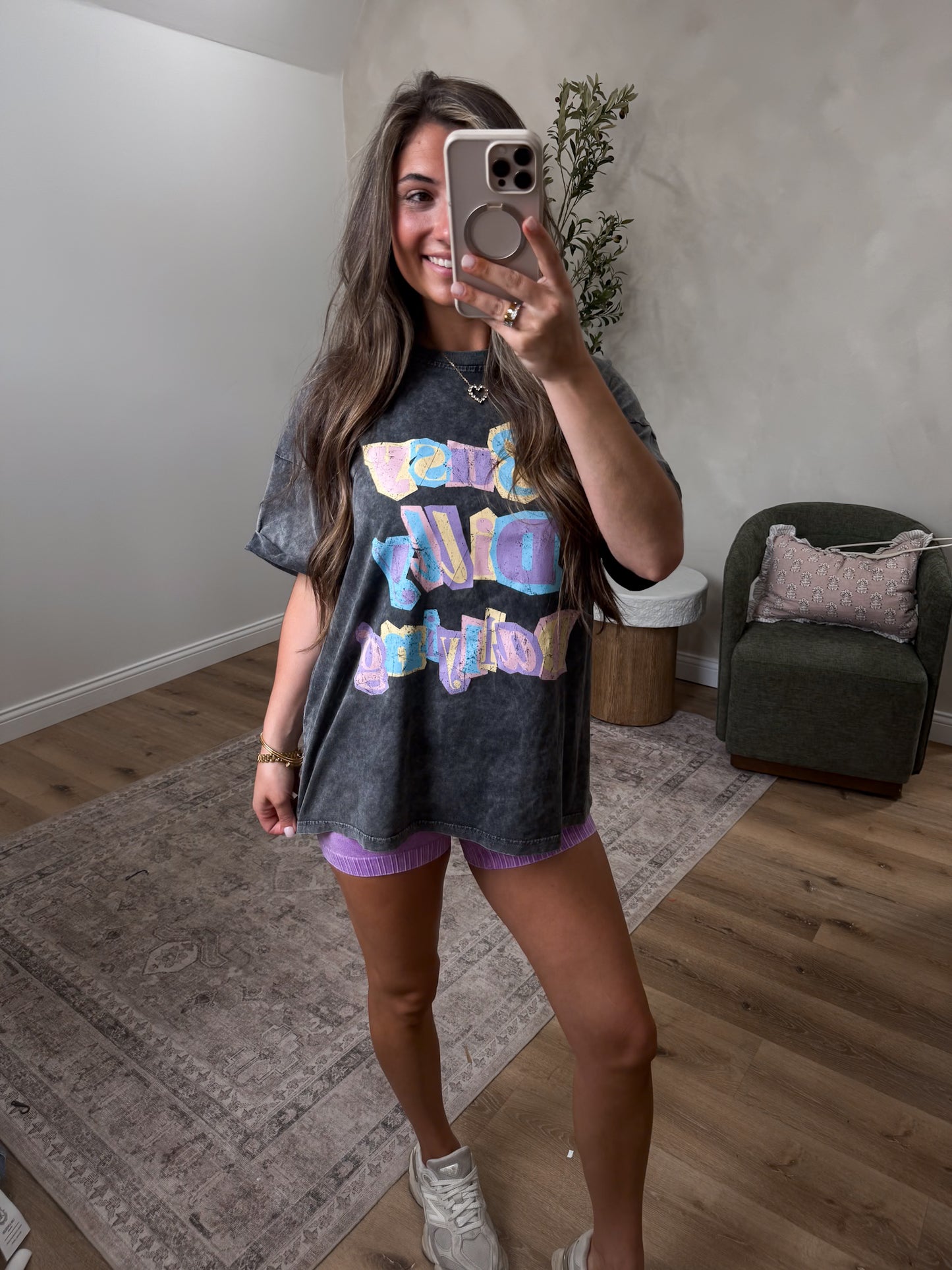 Busy Dilly Dallying Graphic Tee - washed black