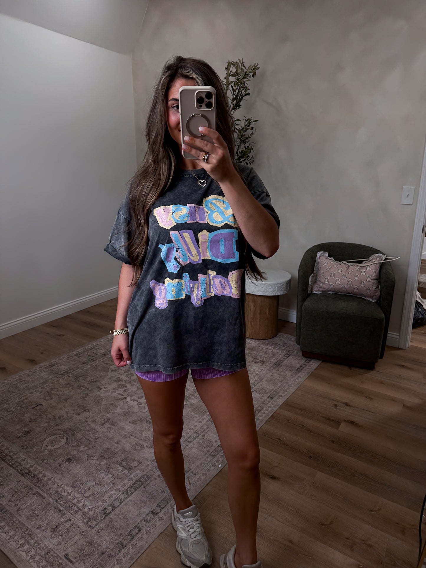 Busy Dilly Dallying Graphic Tee - washed black